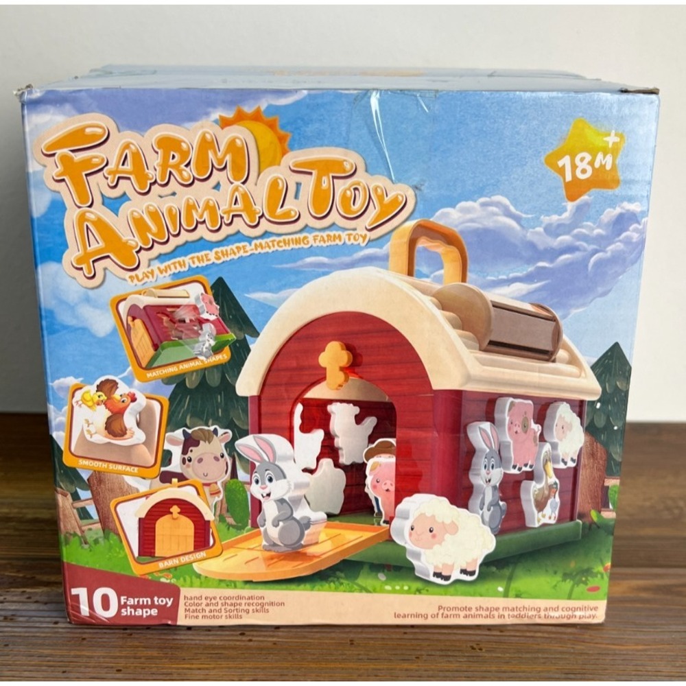 Farm Animal Toy Shape Matching Barn Sorter 10 Shapes Toddler 18M+ FXB-11 New